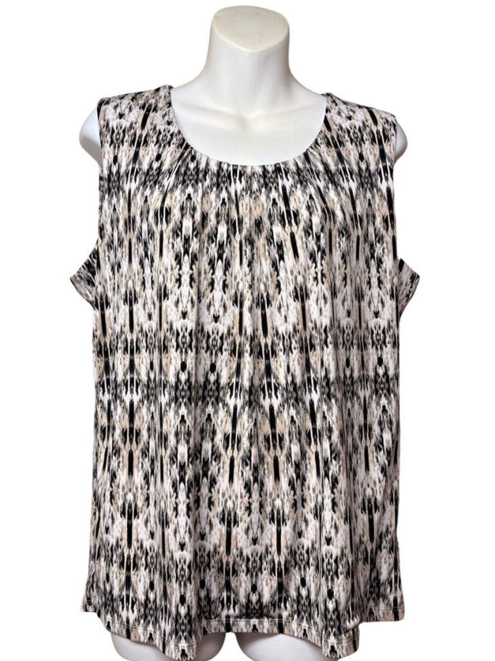 Jones Studio Black, White & Taupe Sleeveless Printed Tank